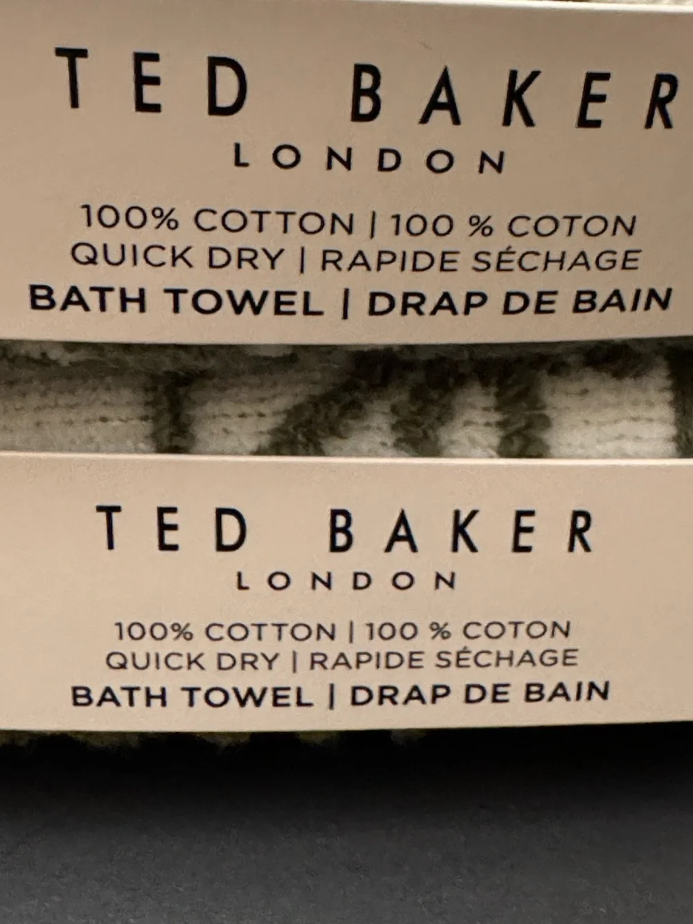 8pc TED BAKER London 100% Cotton Bath Towel Set - Quick Dry - Olive Green/White